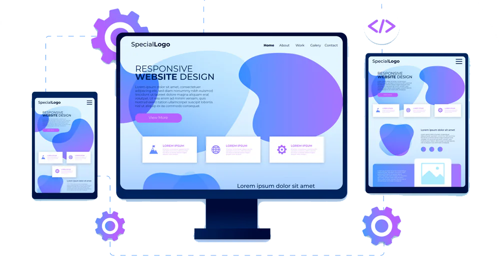 Professional website development team collaborating in a modern office with a clean corporate background, representing trusted web design and digital solutions for businesses.